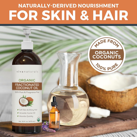 Organic Fractionated Coconut Oil, 16 Fl Oz – Skin & Hair Moisturizer, Massage Oil, Carrier Oil for Essential Oils