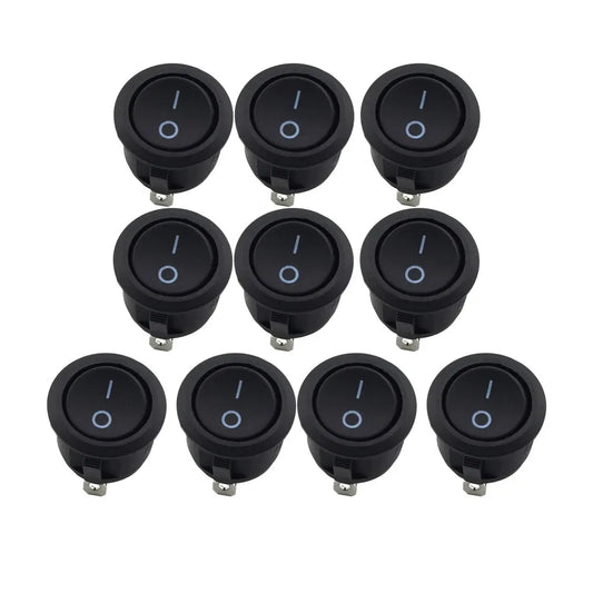 10Pcs SPST Snap-In On-Off 2 Pin round Snap Rocker Boat Switch Black AC 250V 6A 125V 10A for Household Appliances Replacement