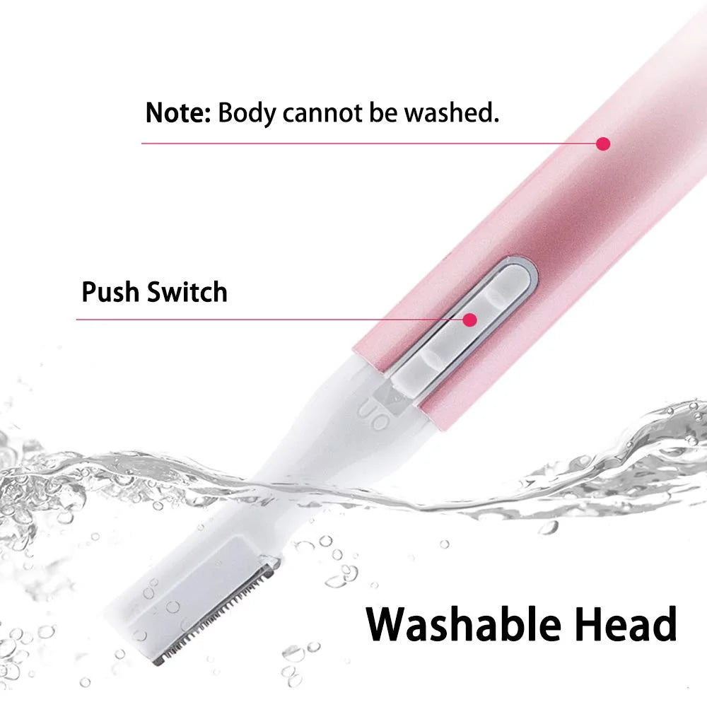 Electric Eyebrow Trimmer Women Face Razors Mini Shaver Battery Operated Small Facial Hair Remover with Comb Personal Epilator for Face Neck Fuzz Lips Body Arms Leg